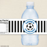 Blue Soccer Birthday Water Bottle Labels