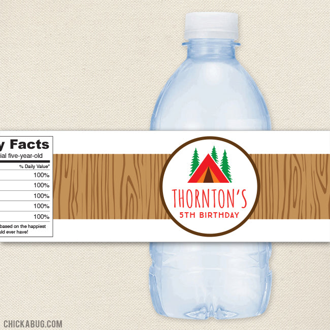 Personalized Camping Birthday Water Bottle Labels – Chickabug