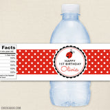Ladybug Birthday Party Water Labels
