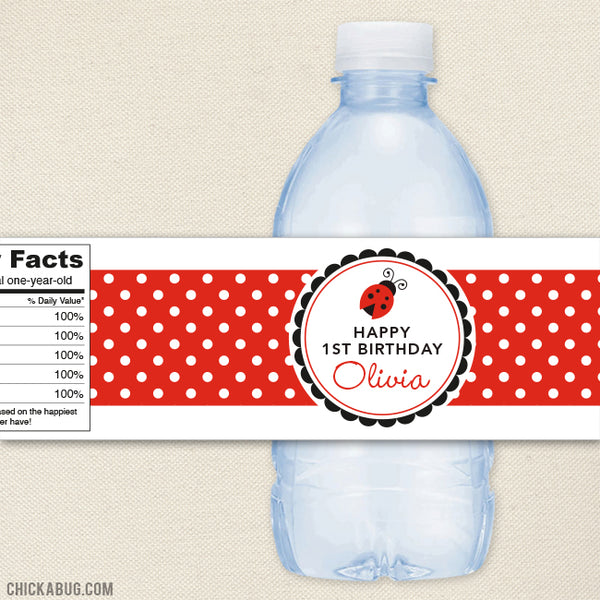 Ladybug Birthday Water Bottle Labels