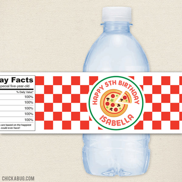 Pizza Birthday Water Bottle Labels