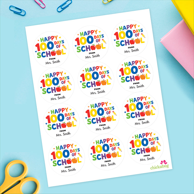 Rainbow "Happy 100 Days of School" Labels