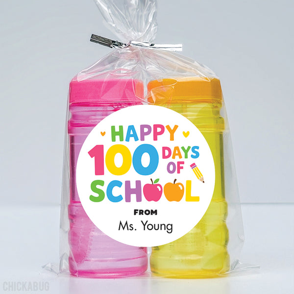 Pink & Rainbow "Happy 100 Days of School" Labels