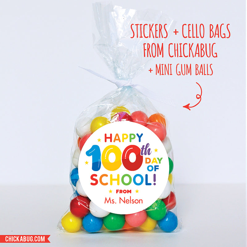 Rainbow "Happy 100th Day of School" Labels