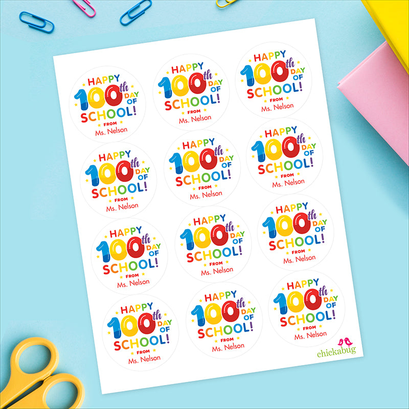 Rainbow "Happy 100th Day of School" Labels