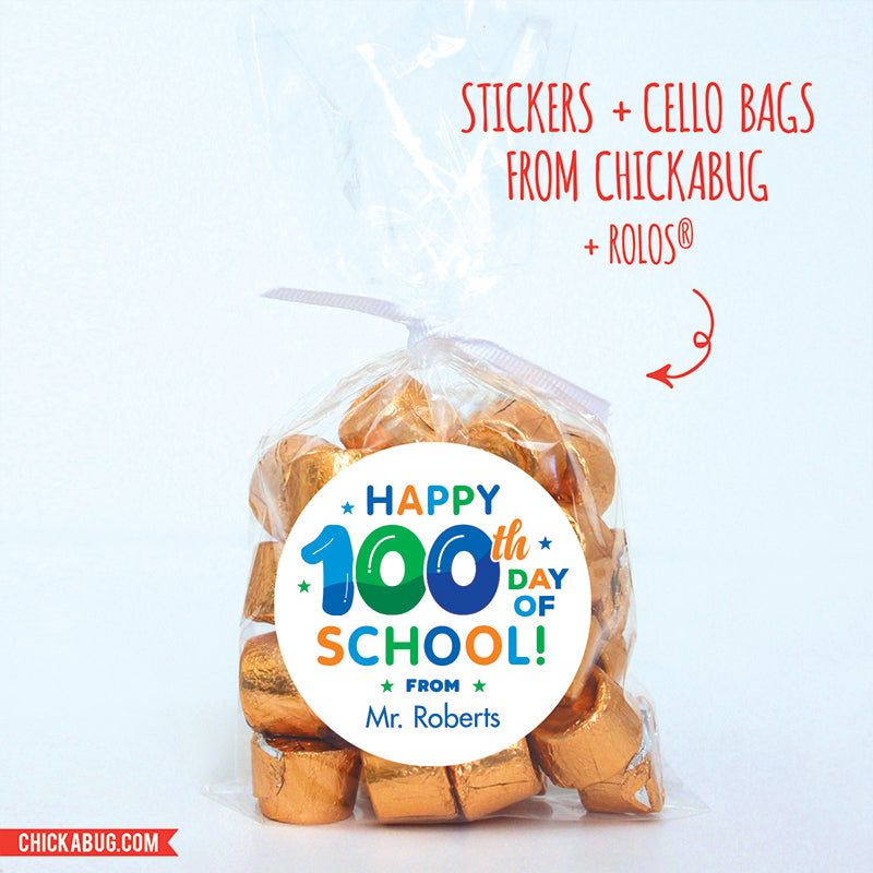 Blue "Happy 100th Day of School" Labels