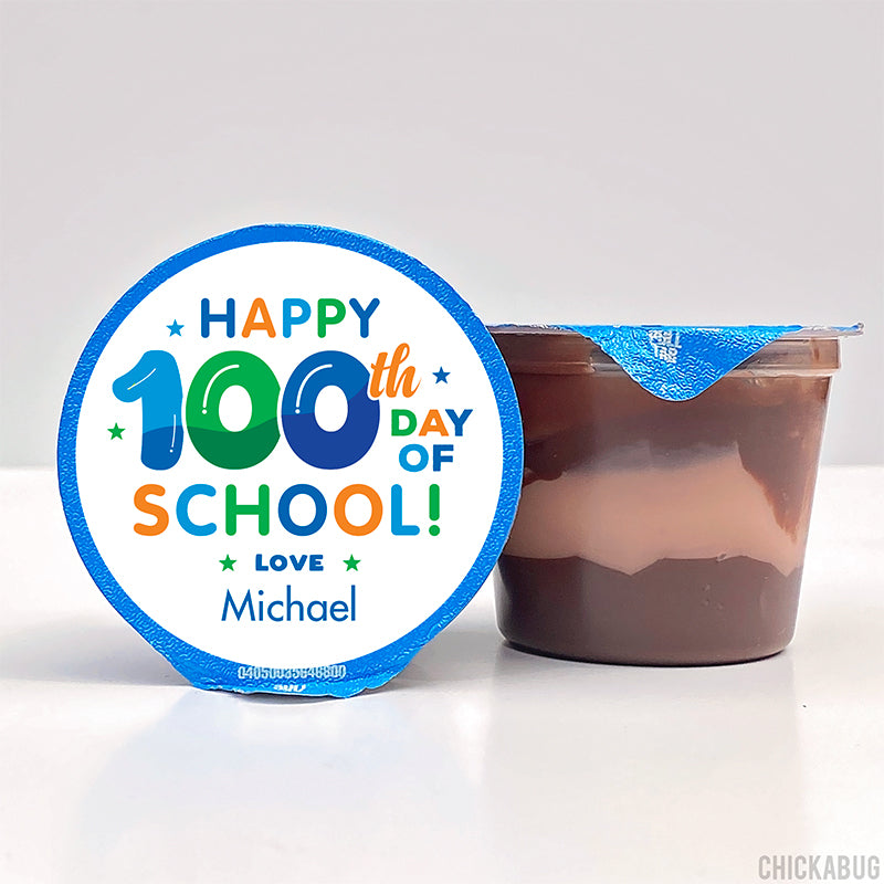 Blue "Happy 100th Day of School" Labels