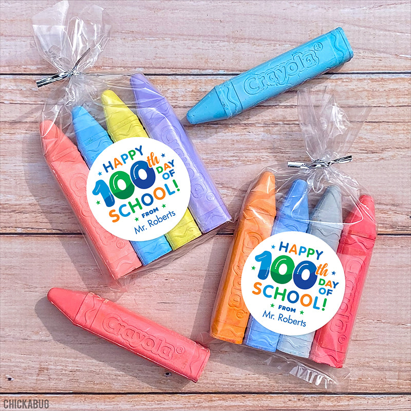 Blue "Happy 100th Day of School" Labels