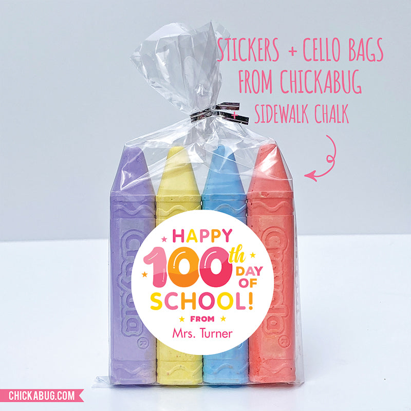 Pink "Happy 100th Day of School" Labels