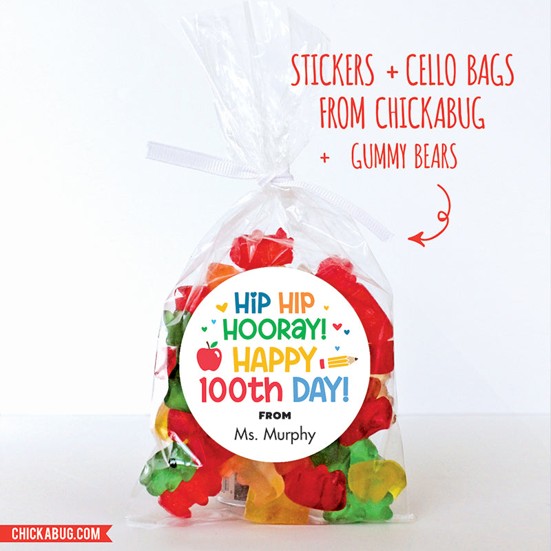 Rainbow "Hip Hip Hooray" 100th Day of School Labels