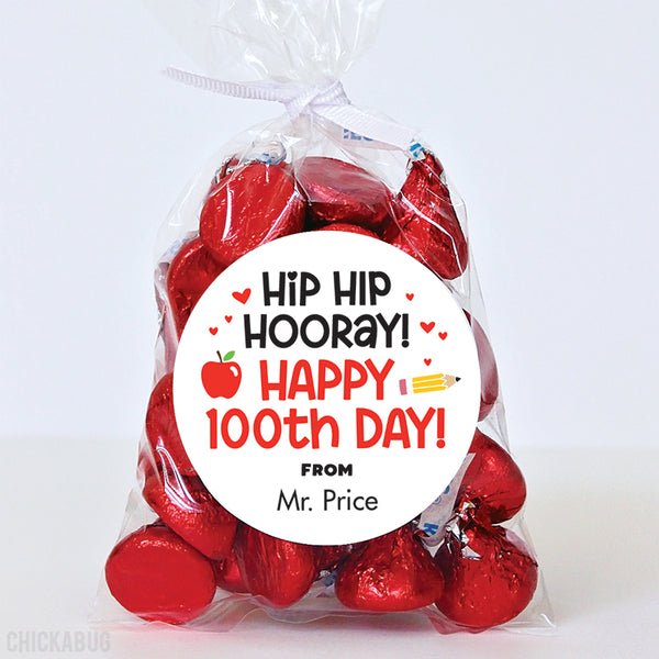Black & Red "Hip Hip Hooray" 100th Day of School Labels