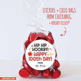 Black & Red "Hip Hip Hooray" 100th Day of School Labels