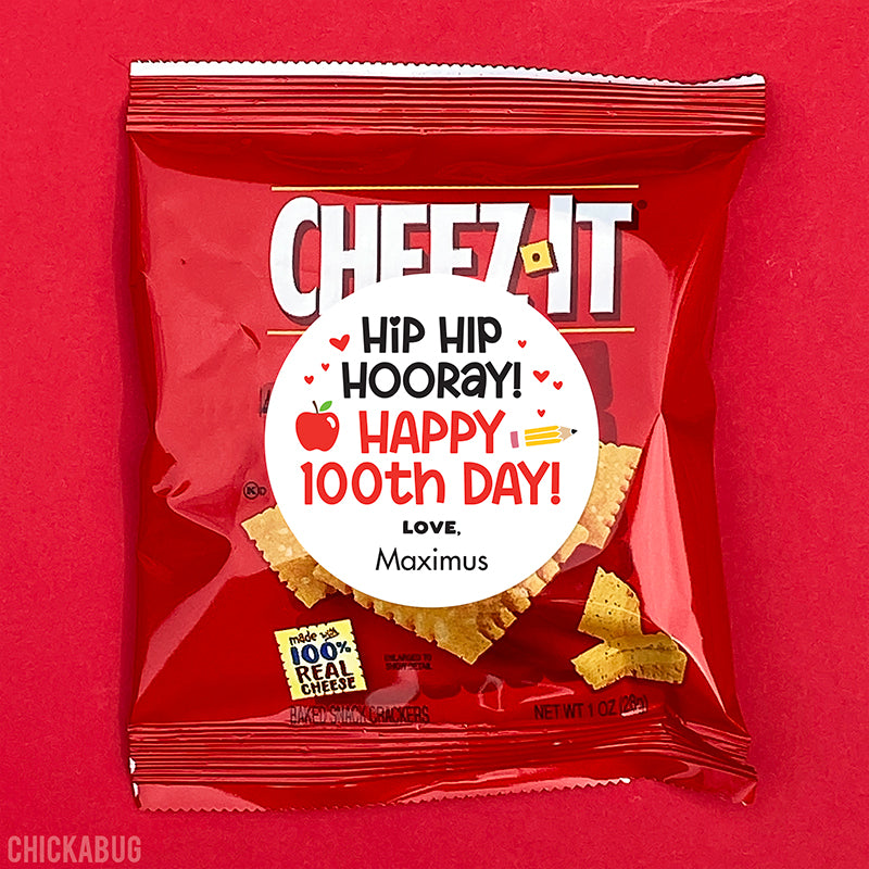 Black & Red "Hip Hip Hooray" 100th Day of School Labels