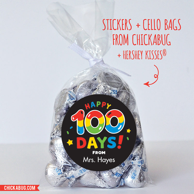 Black "Happy 100 Days" 100th Day of School Labels