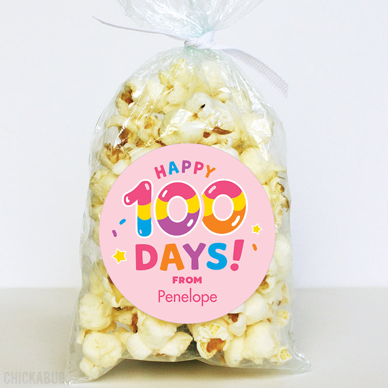 Pink "Happy 100 Days" 100th Day of School Labels