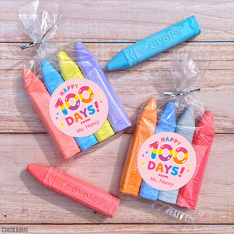 Pink "Happy 100 Days" 100th Day of School Labels