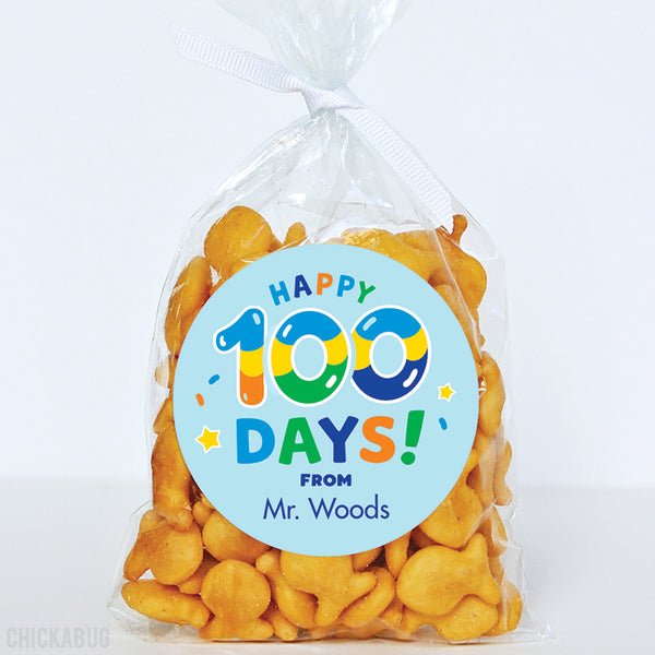 Blue "Happy 100 Days" 100th Day of School Labels