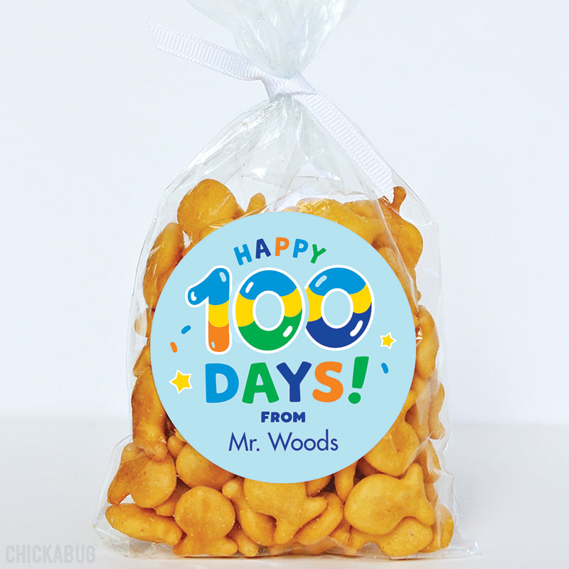 Blue "Happy 100 Days" 100th Day of School Labels