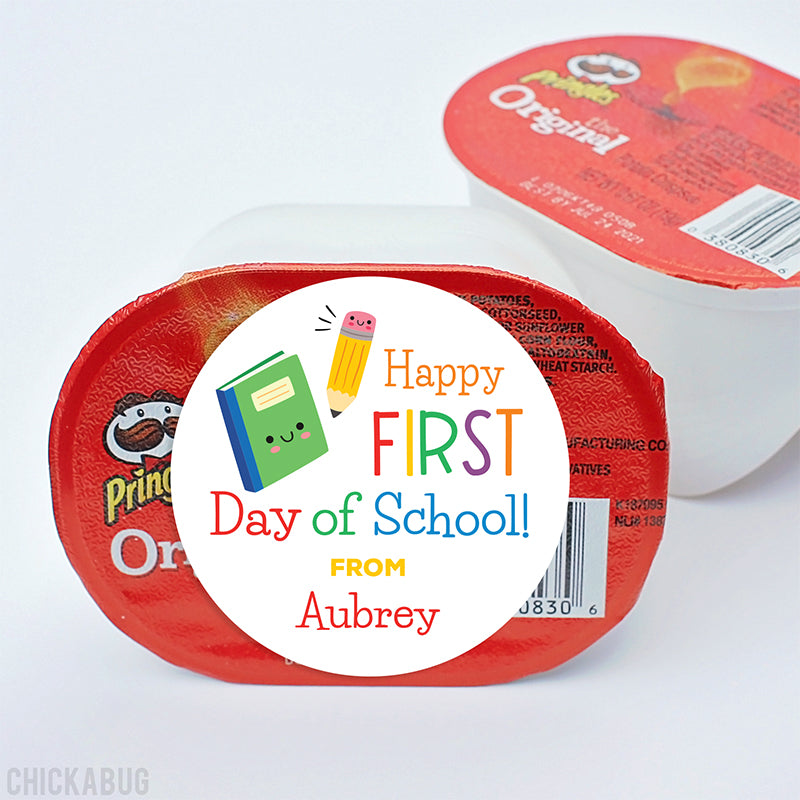 Notebook & Pencil Happy First Day of School Stickers