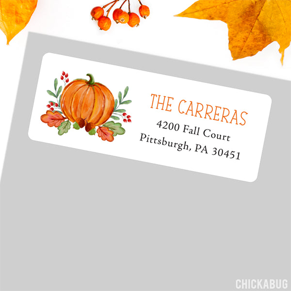Pumpkin and Autumn Leaves Address Labels