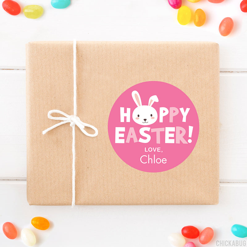 Pink "Hoppy Easter" Bunny Stickers