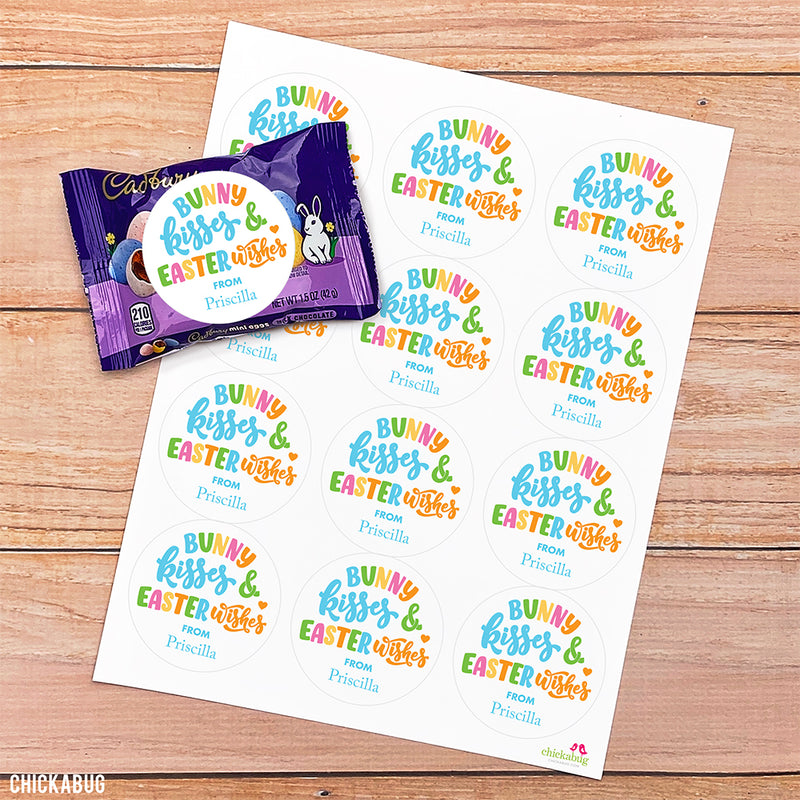 Blue "Bunny Kisses and Easter Wishes" Stickers