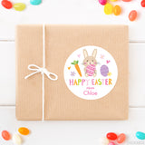 Bunny Holding an Egg Pink Easter Stickers