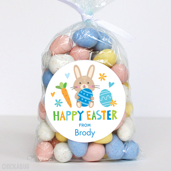 Bunny Holding an Egg Blue Easter Stickers