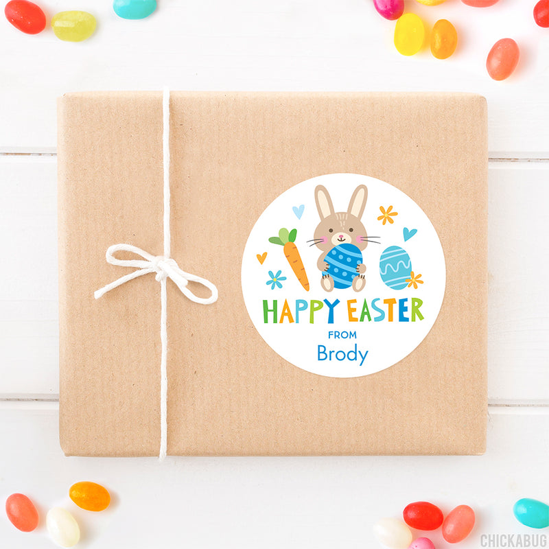 Bunny Holding an Egg Blue Easter Stickers