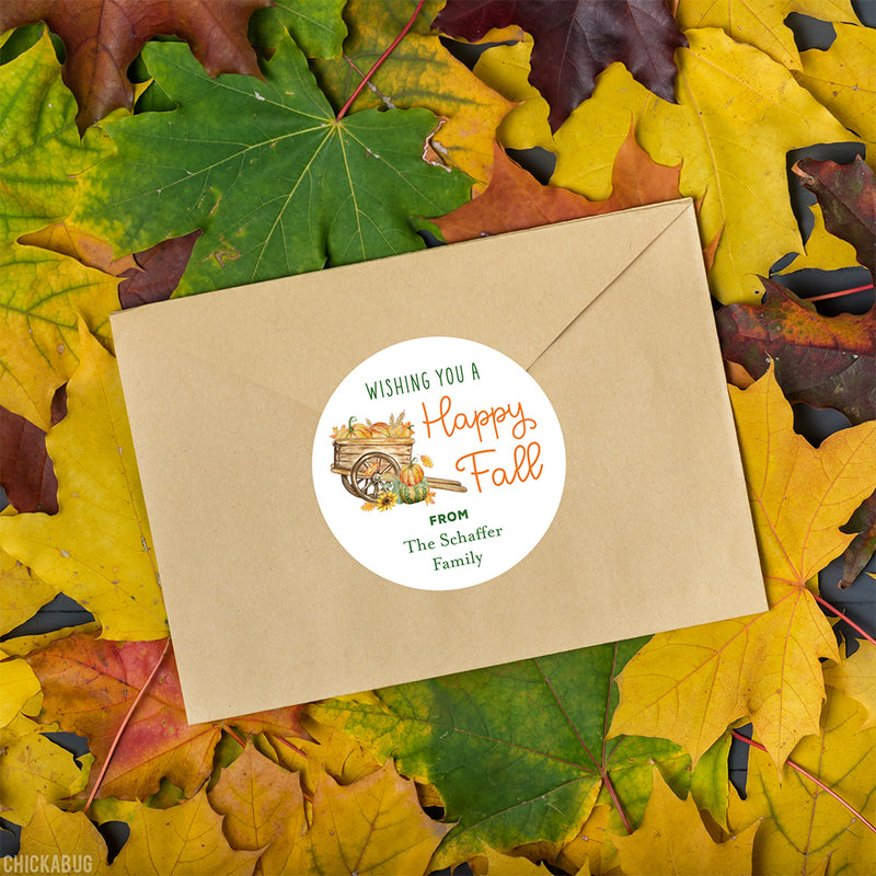 Festive Pumpkin Cart "Happy Fall" Stickers