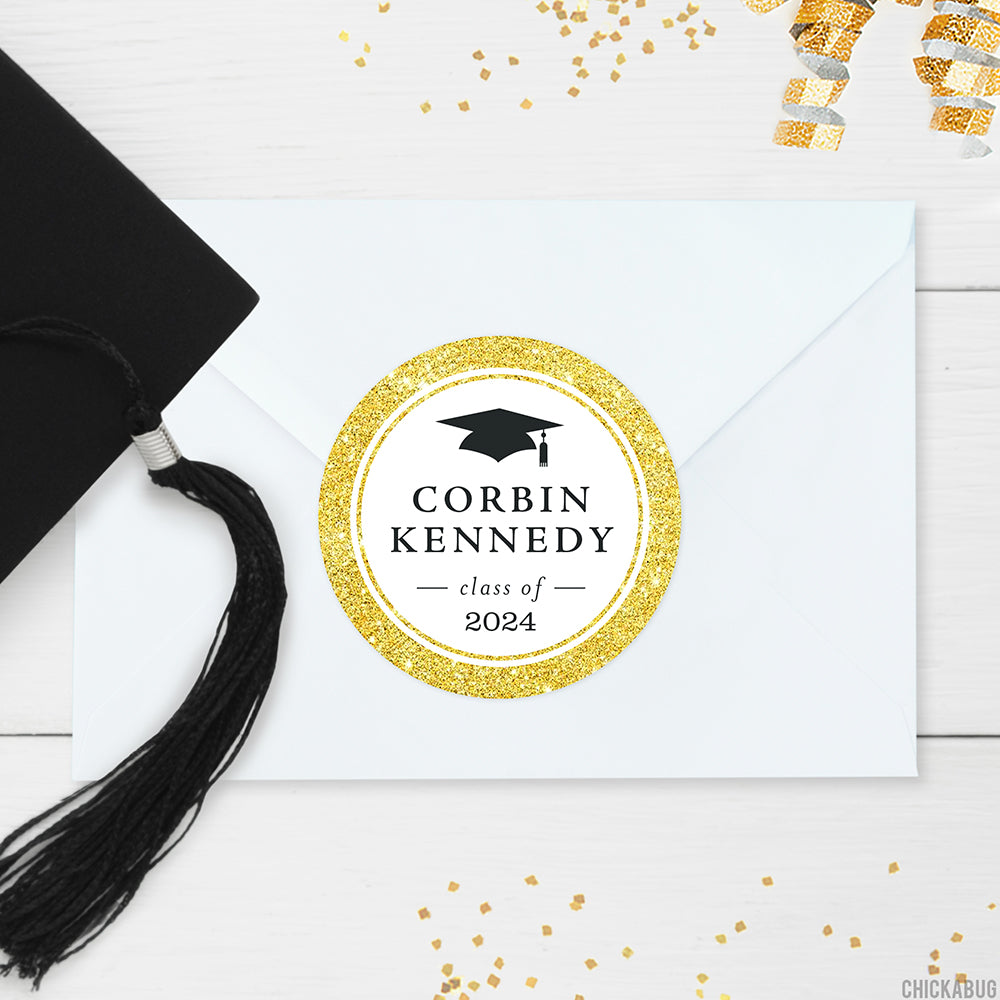 Personalized Gold Border Graduation Stickers | Envelope Seals, Party ...