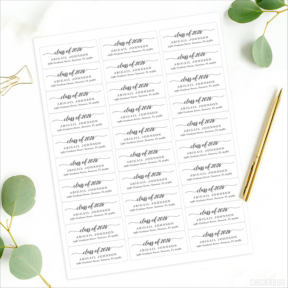 Personalized Script Class of 2026 Graduation Return Address Labels –  Chickabug