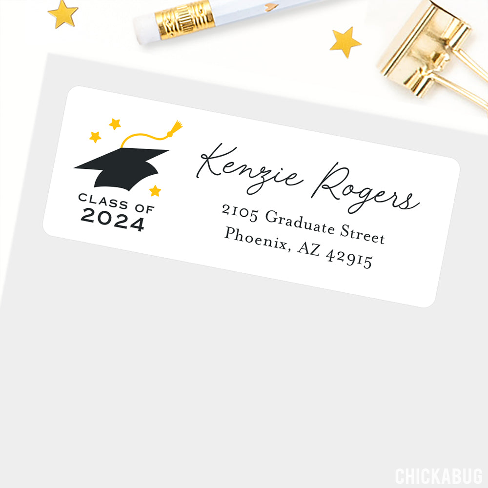 Personalized Script Graduation Cap Return Address Labels โ Chickabug