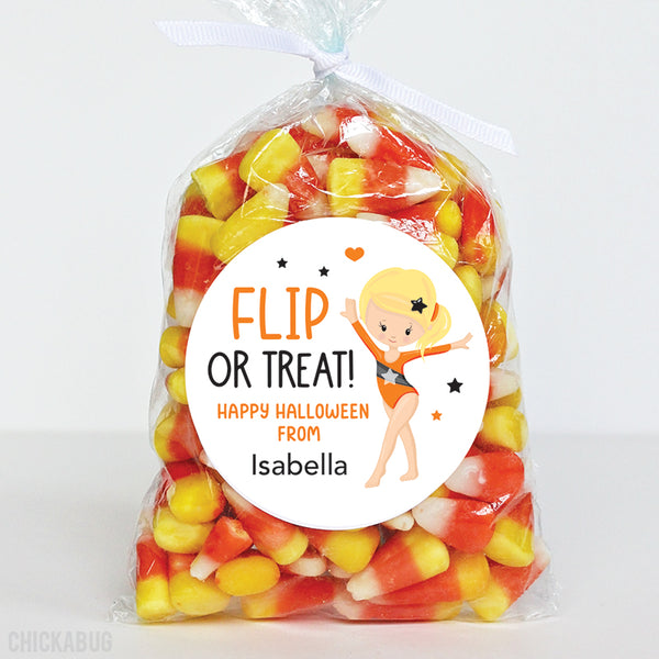 "Flip or Treat" Gymnast Halloween Stickers - Blonde
