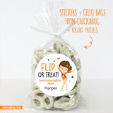 "Flip or Treat" Gymnast Halloween Stickers - Brown Hair