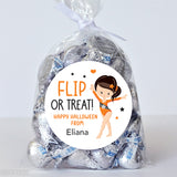 "Flip or Treat" Gymnast Halloween Stickers - Dark Hair