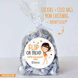 "Flip or Treat" Gymnast Halloween Stickers - Dark Hair