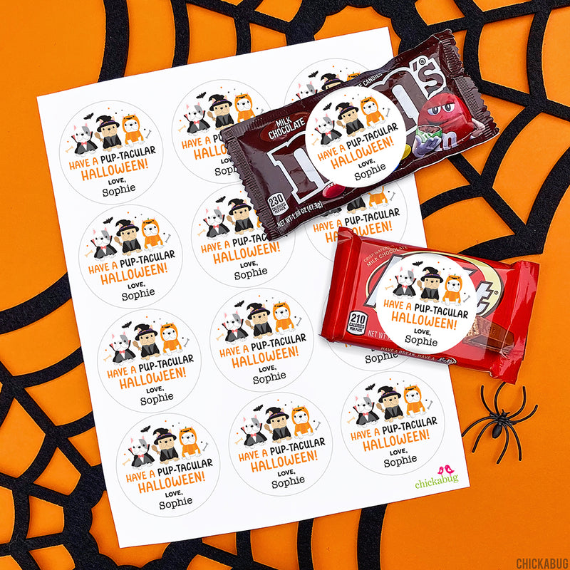 Cute Puppies "Pup-tacular Halloween" Stickers