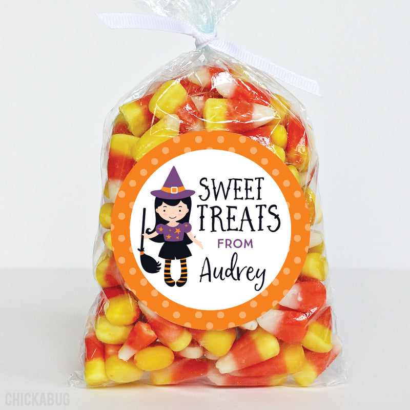 "Sweet Treats" Witch with Broom Halloween Stickers