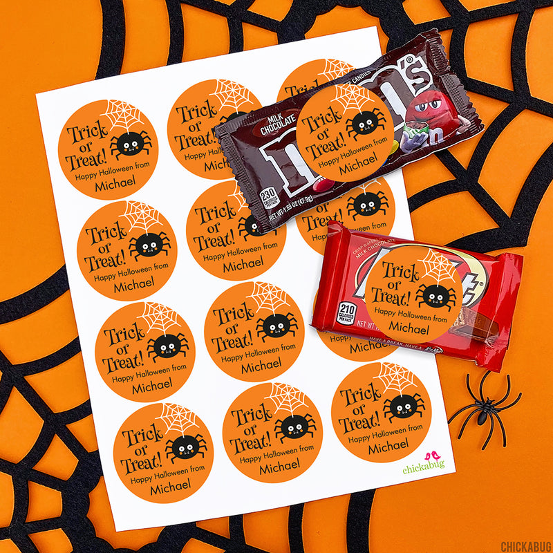 Trick or Treat Spider Halloween Stickers (Orange)