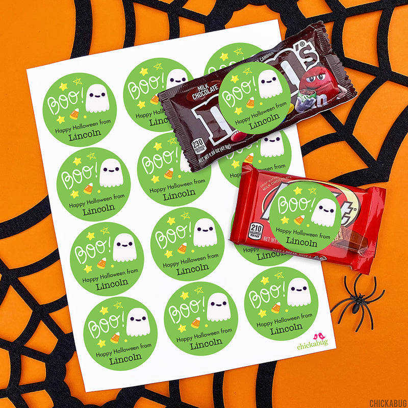 "Boo!" Ghost Halloween Stickers (Green)