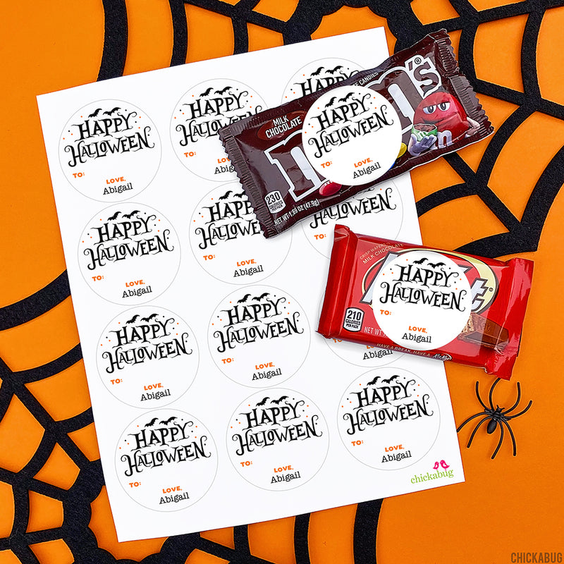 Spooky Bats "Happy Halloween" Labels