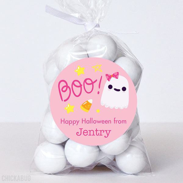 Pink Boo! Ghost Halloween Stickers