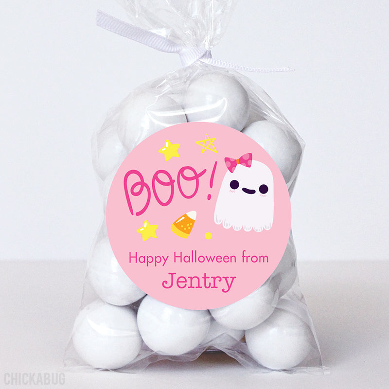 Pink Boo! Ghost Halloween Stickers