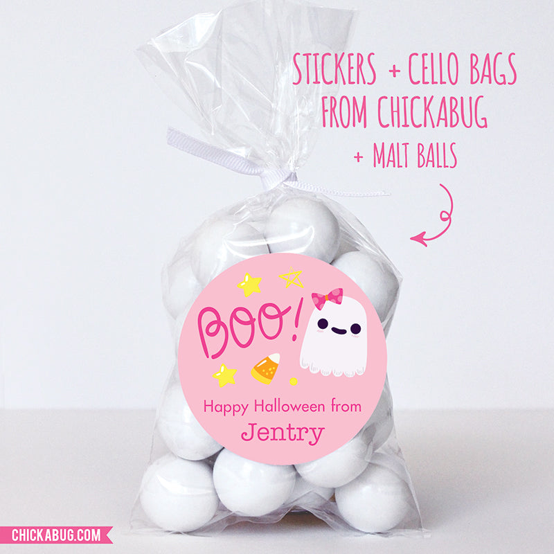 Pink Boo! Ghost Halloween Stickers