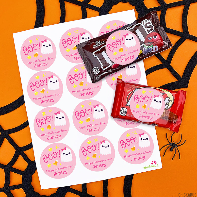 Pink Boo! Ghost Halloween Stickers