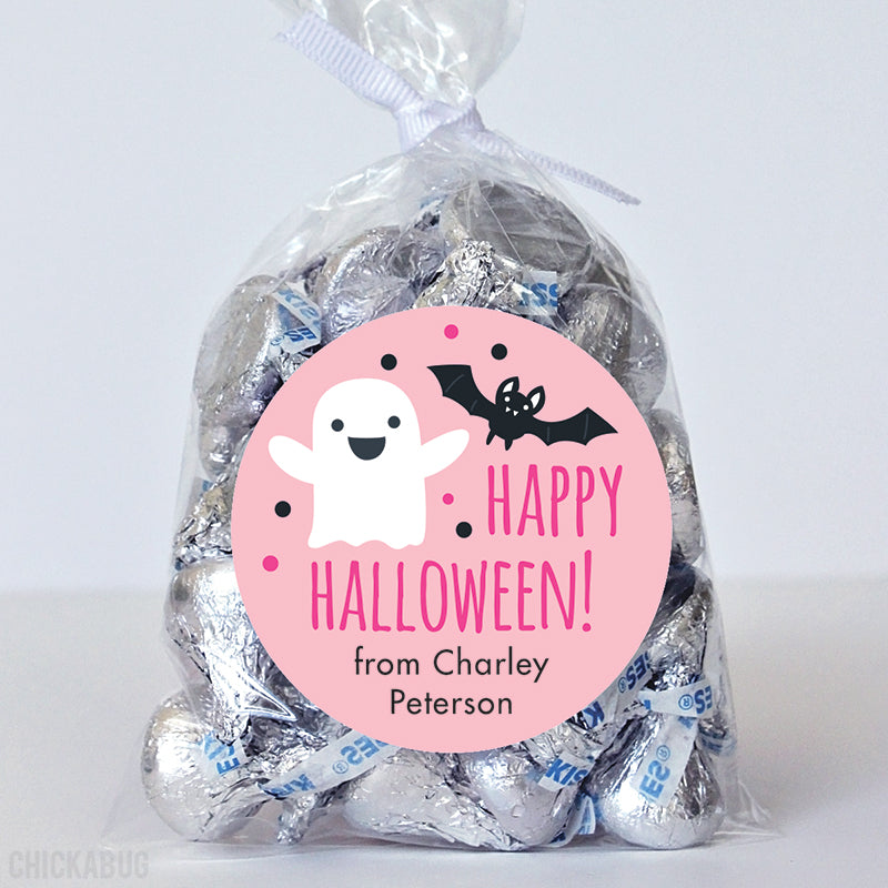 Pink Ghost & Bat Halloween Stickers