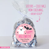 Pink Ghost & Bat Halloween Stickers