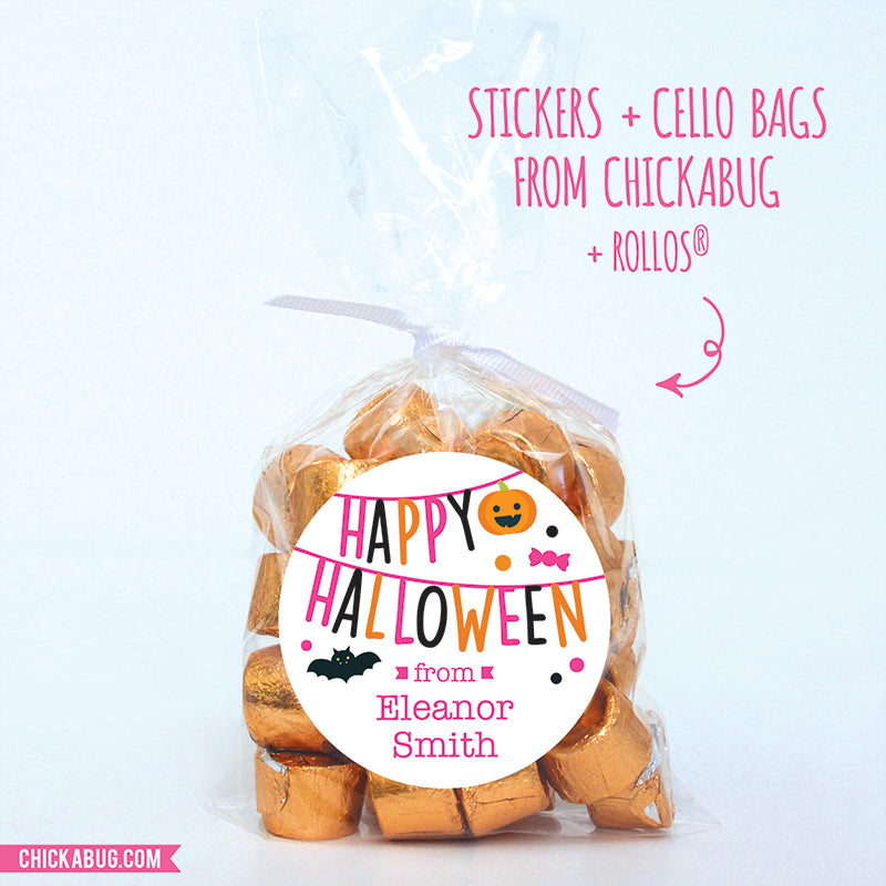 Pink Happy Halloween Banner Stickers