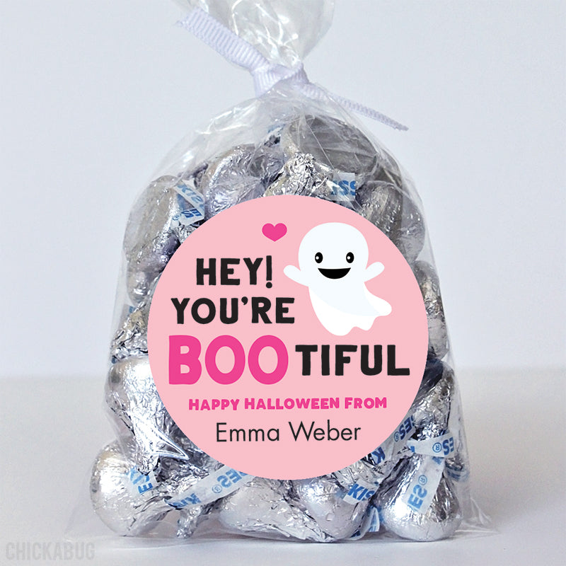 Pink "Hey! You're BOOtiful" Halloween Stickers